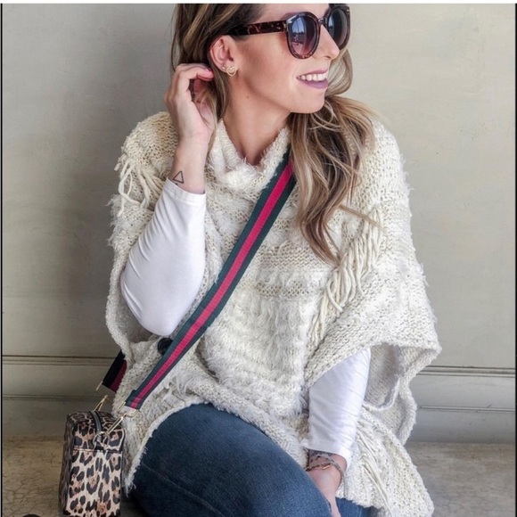 Anthropologie Marilyn Poncho Sweater Ivory White Fringe Mock Neck Size XS  / S - Picture 7 of 16